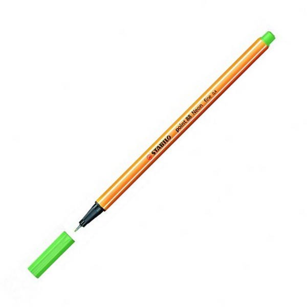 Ручка капиллярная Stabilo "Point 88" зеленый неон, 0,4мм 88/033