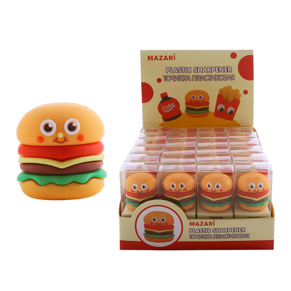Точилка MAZARI ТМ "Burger" 1 отв., пластиковая, ассорти M-3010