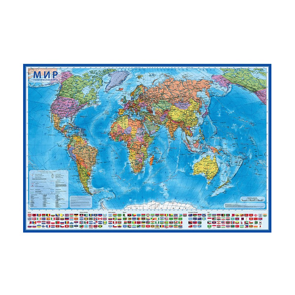 Карта настенная Globen Мир политический 1010*700мм, 1:32 000 000 ламинация, в тубусе, интерак. КН04