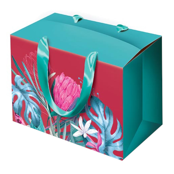 Пакет-коробка 27*20*13см "Цветы. Красный/бирюзовый" 0710.148 Арт Дизайн