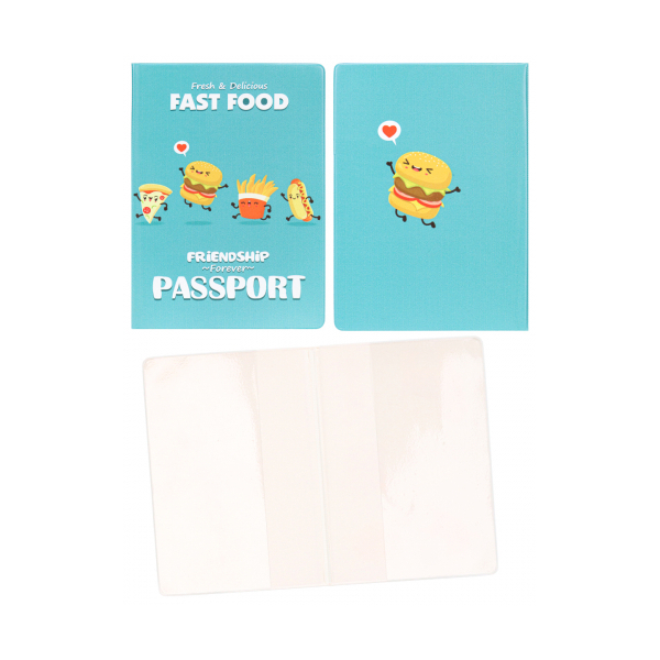 Обложка д/паспорта "Fast food" ПВХ, голубая, с рисунком ОП-4484 Миленд
