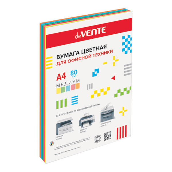 Бумага А4 80г/250л (5цв по 50л) медиум 2072806 deVENTE