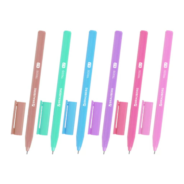 Ручка шар. масл. осн. 0,7мм, синий, игольч., ассорти корп. "Trios" 144153 Brauberg