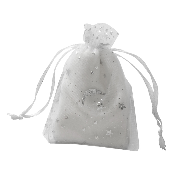 Мешочек 7*9см "Звезды с месяцем" органза, белый/серебро 1716480