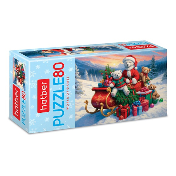 Пазлы 80 элем. дет. "Рождественские мишки" А5 165*230мм 80ПЗ5_35289 Hatber