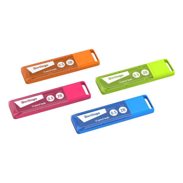 Грифель ч/гр 0,5мм, 2B, 12шт, ассорти BSg_12004 Berlingo