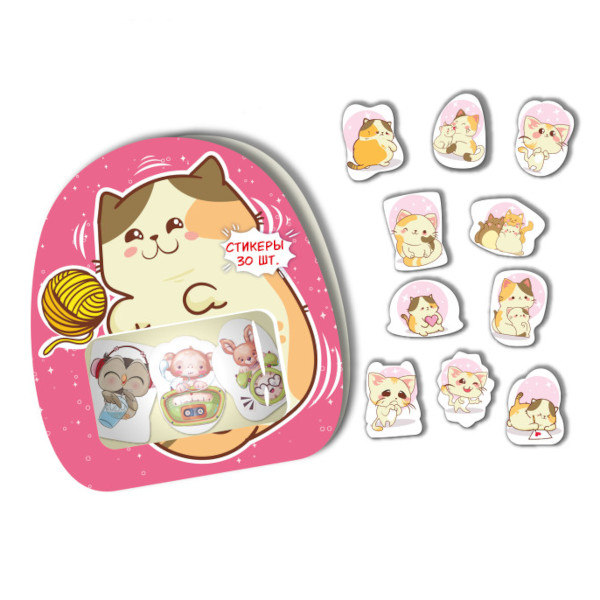 Набор стикеров "Котики" 90*100мм, (10 видов*3шт) 9083 Квадра