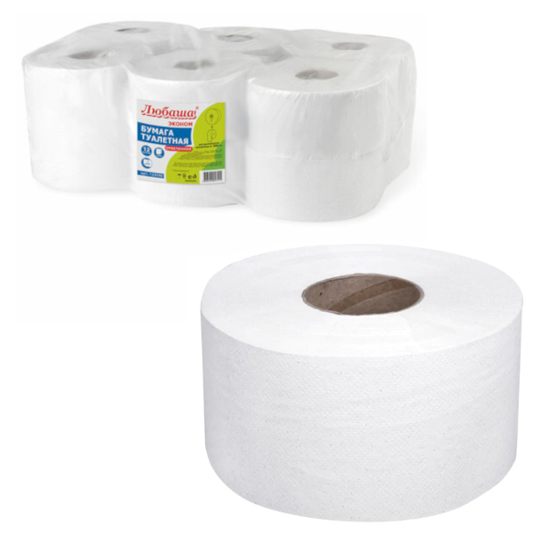 Бумага туалетная 1-слойная Любаша 10см*200м эконом 124546