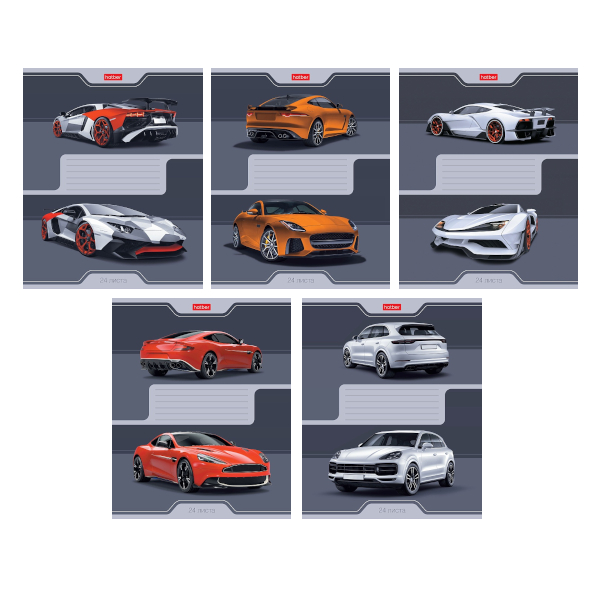 Тетрадь 24л А5 клетка "Автомобили" картон, ассорти 24Т5С1 Hatber