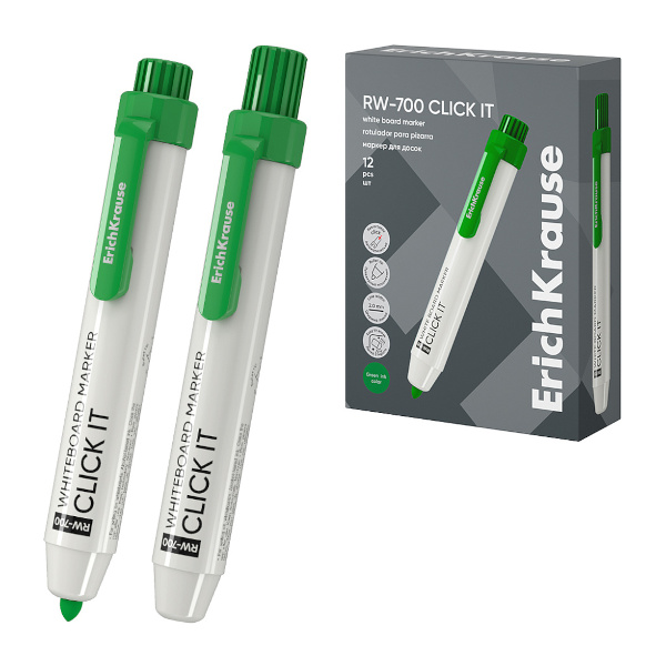 Маркер автомат. для доски 2мм, спирт. осн., пулевид., зеленый, пластик. "RW-700 Click it" 60833 EK