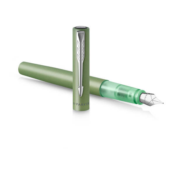 Ручка перьевая PARKER "Vector XL Green" синий патр., 0,8мм, корп. нержав. сталь 2159762