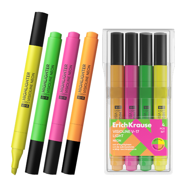 Набор текстовыделителей 4цв Erich Krause "V-17 Visioline light Neon" жел.роз.зел.ор/0,6-3мм 63560