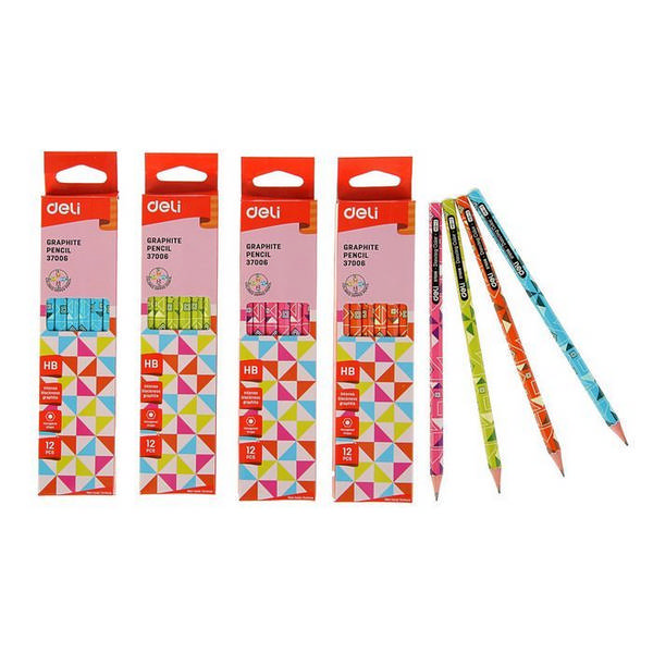 Карандаш ч/гр HB, дерево, 6-гран., без ласт., ассорти E37006 Deli