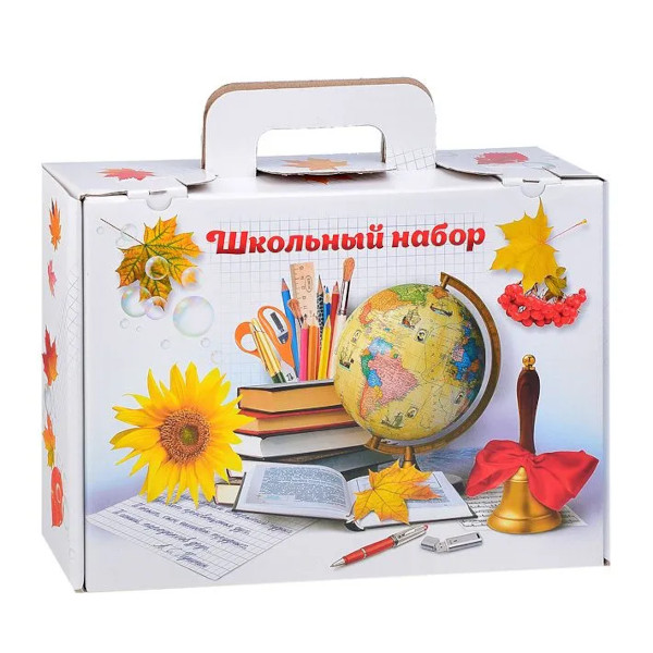 Короб подарочный Полиграф без наполнения "Школьный набор" белый М-795