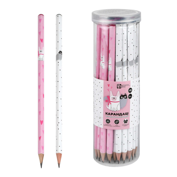 Карандаш ч/гр HB, дерево, 3-гран., без ласт., ассорти "Милые зверушки" 72847 Феникс+