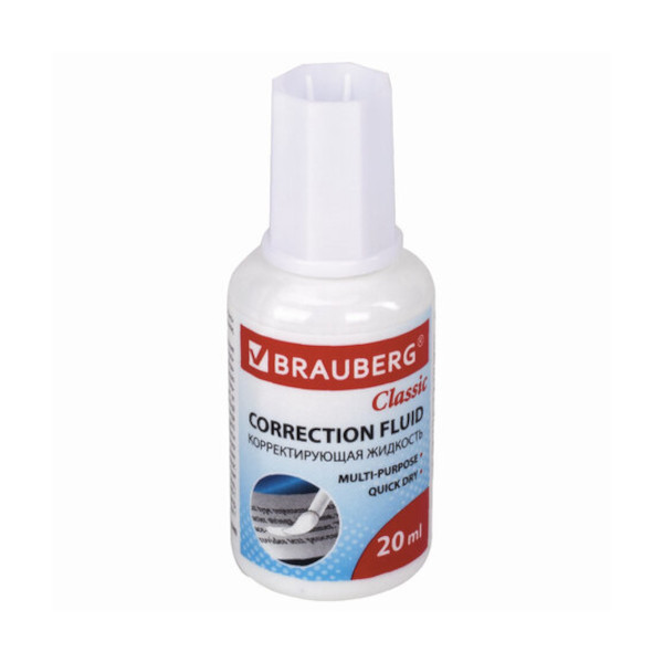 Корректор 20мл Brauberg "Classic"на спиртовой основе, с кисточкой 220255