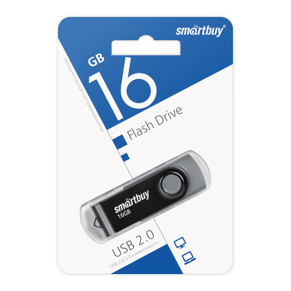 Память Flash Drive 16GB USB 2.0 Smartbuy Twist черный SB016GB2TWK