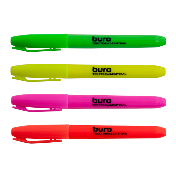 Набор текстовыделителей 4цв Buro /жел.,роз.,зел.,красн./скош./1-4мм 1487367