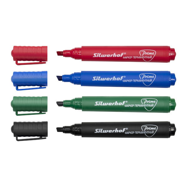 Набор маркеров перм 2-5мм, спир.осн., скош., ассорти 4шт, пластик. корп. "Prime" 1461187 Silwerhof
