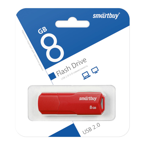 Память Flash Drive 8GB USB 2.0 Smartbuy Clue красный SB8GBCLU-R