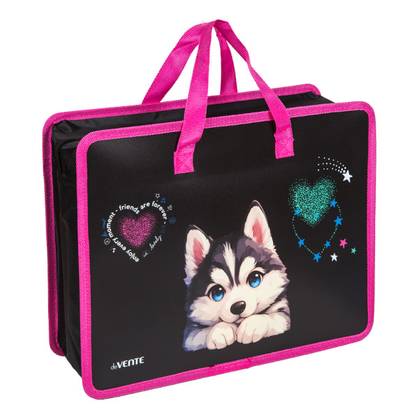 Папка с ручками А4 1отд., пластик, молния "Cute Husky" 8057517 deVENTE