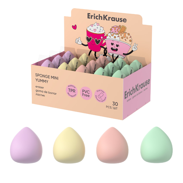Ластик Erich Krause "Sponge Mini Yummy" фигурн. 30*28*28мм, термопласт. резина, ассорти 63474