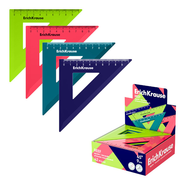 Треугольник 45град, 9см, пластик, ассорти "Reef" 63195 Erich Krause