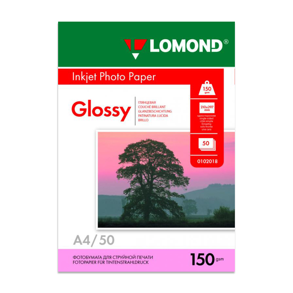 Бумага А4 Lomond для стр.пр. 150г/м2, глянцевая, односторонняя 0102018 (50л)