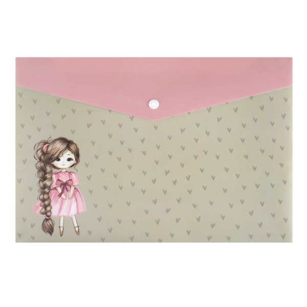 Папка-конверт на кнопке А4, 1отд., 180мкм, рисунок "Девочка с косой" 72361 Феникс+