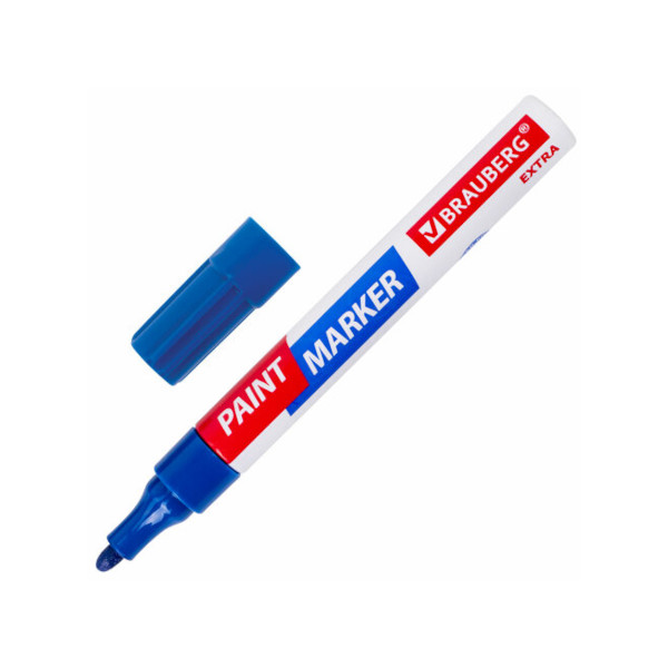 Маркер-краска 4мм, нитро осн., пулевид, синий, алюм. корп., лаковый "Extra" 151983 Brauberg