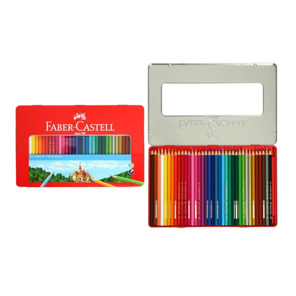 Карандаши 36цв, дерево, 6-гран. "Замок" метал.уп. 115886 Faber-Castell