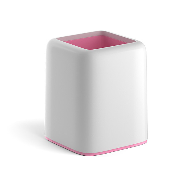 Подставка-стакан для пиш. прин. "Forte. Pastel" 8,5*8,5*10,4см, квадрат., пласт, белый/роз 53253 EK