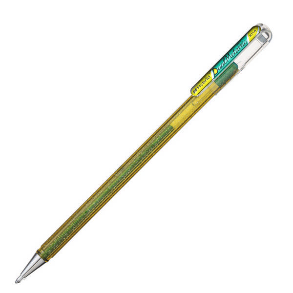 Ручка гелевая 1мм, желтый/зеленый, желтый корп. "Hybrid Dual Metallic" K110-DDGX Pentel