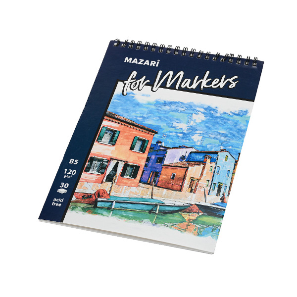 Скетчбук для маркеров А5+ 30л, 120г/м2, гребень "Набережная" M-8375 MAZARI ТМ