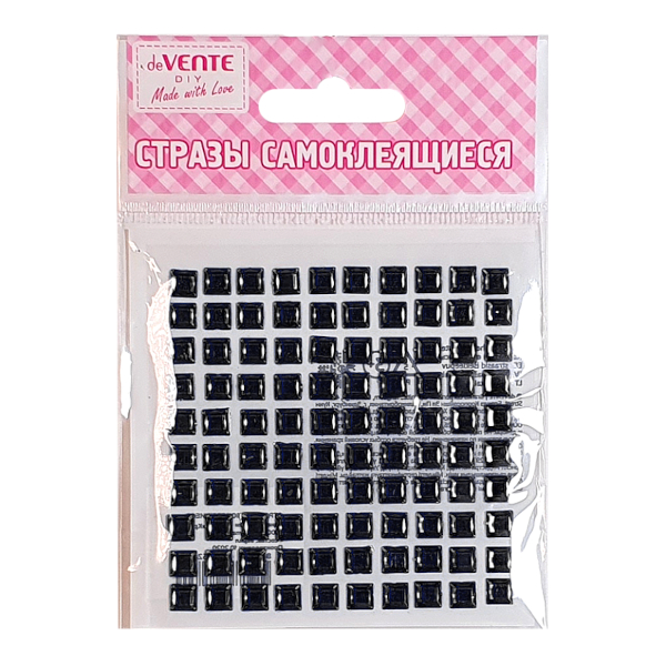 Стразы для декора самокл. "Square" 6мм, 8,6*8,6см, 100шт, черный 8002191 deVENTE