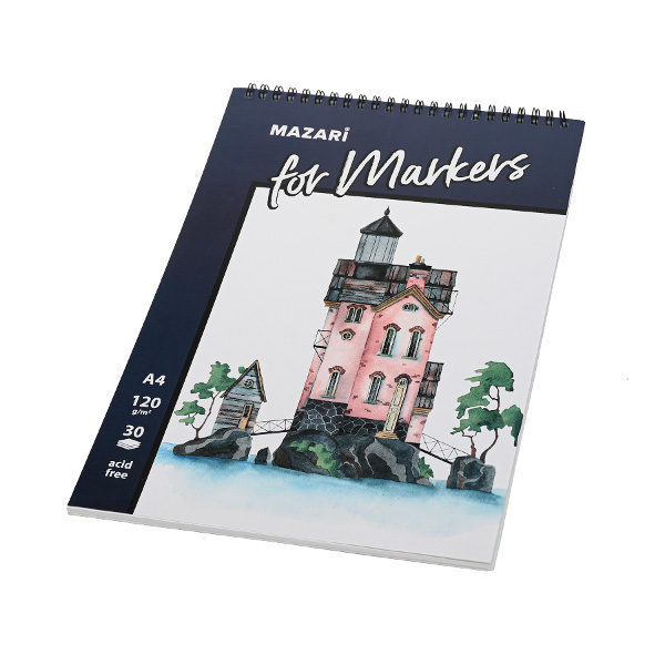 Скетчбук для маркеров А4 30л, 120г/м2, гребень "Розовый дом" M-8379 MAZARI ТМ