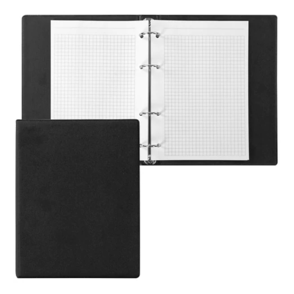 Тетрадь 80л А5 клетка на кольцах, тв.обл., ПВХ, черный 403909 Brauberg