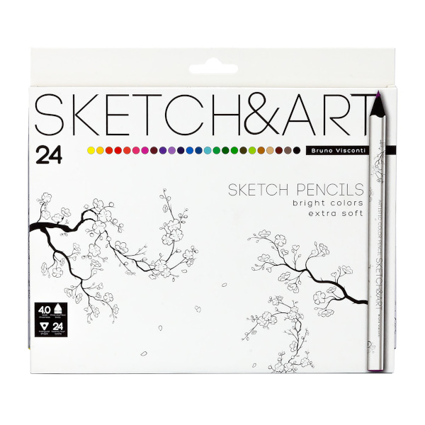 Карандаши 24цв, дерево, 3-гран. "Sketch&Art" утолщ., карт.уп. 30-0115 Bruno Visconti