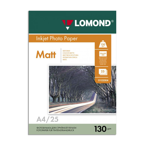 Бумага А4 Lomond для стр.пр. 130г/м2, матовая, двусторонняя 0102039 (25л)