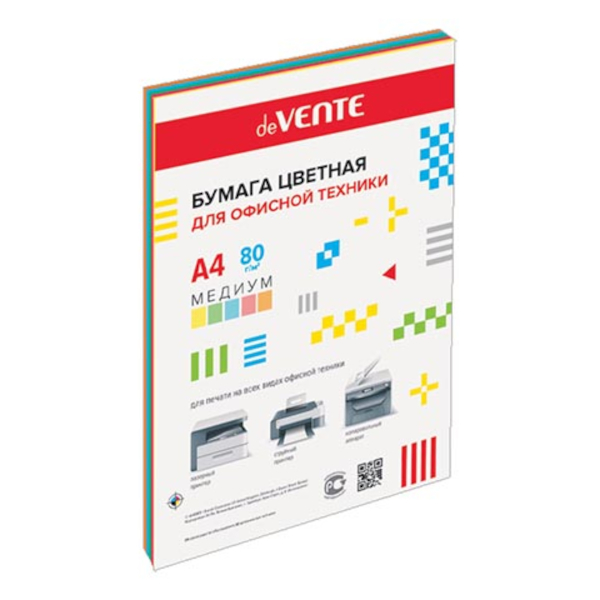 Бумага А4 80г/50л (5цв по 10л) медиум 2072812 deVENTE