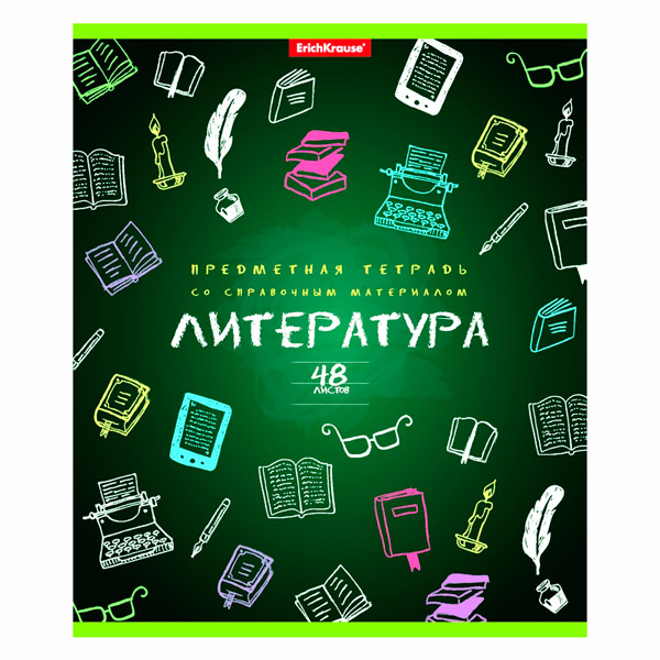 Тетрадь предметная 48л А5+ Литература "К доске!" линейка, картон 43585 Erich Krause