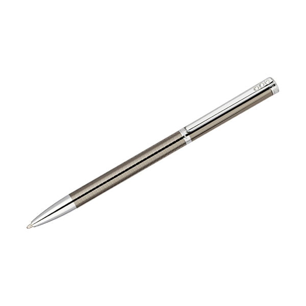 Ручка шариковая Delucci "Stella" синяя, корпус оружейный металл/серебро, в подар. уп. 1мм CPs_11413