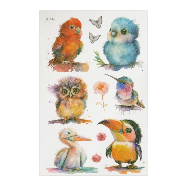 Татуировка на тело "Птички" светящ. с блёст., 7,5*12см 10539441