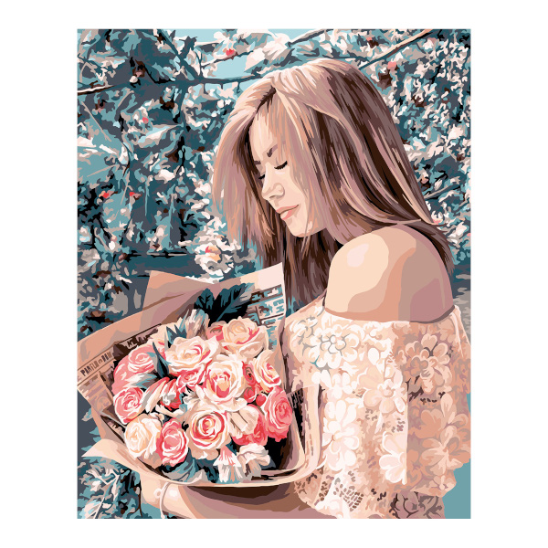 Картина по номерам ФРЕЯ 40*50см "Девушка с букетом роз" PNB/PL-079