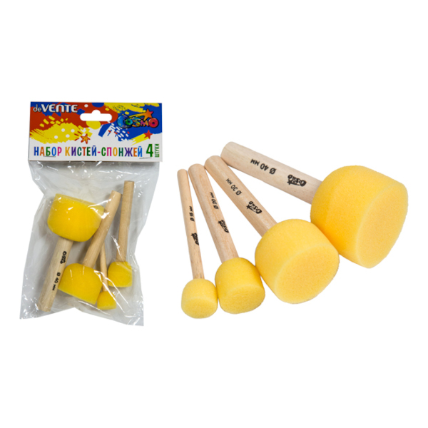 Набор кистей-губок поролон круглые 4шт (15, 20, 30, 40мм) "Cosmo" 8072350 deVENTE