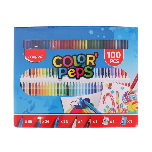 Набор д/рисования Maped "Color'Peps Kit" 100предметов (флом-ры, каранд. цв., ластик, точилка) 907003