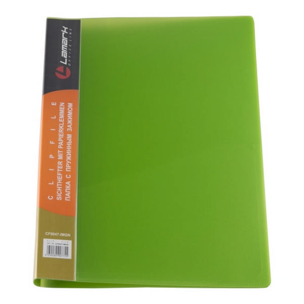 Папка с пружинным скоросшивателем, пластик А4 600мкм "Неон" зеленый, карман CF0047-IMGN Lamark