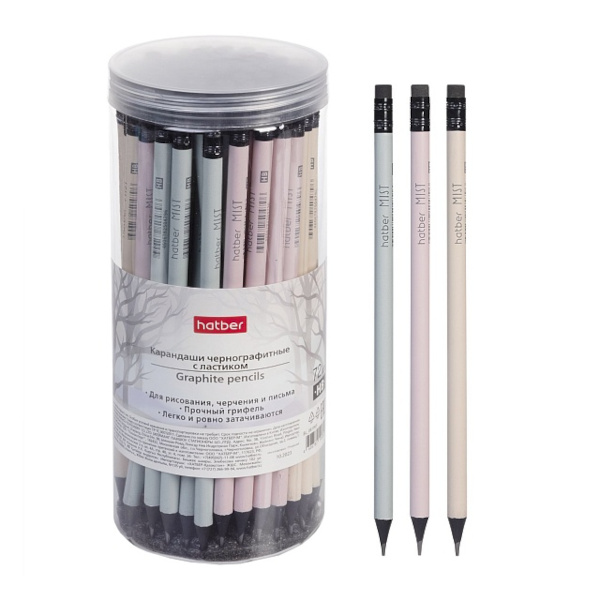 Карандаш ч/гр HB, дерево, круглый, ластик, ассорти "Mist" BL_081965 Hatber