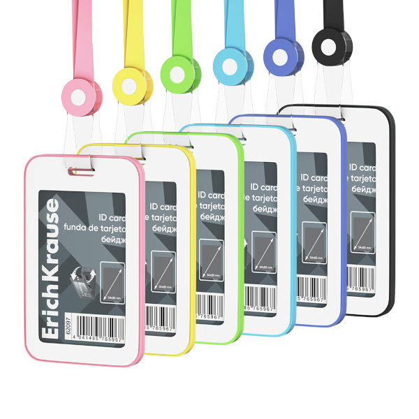Бейдж 54*85мм вертикал., клип/шнур ассорти, пластик, ассорти 62097 Erich Krause (1шт)