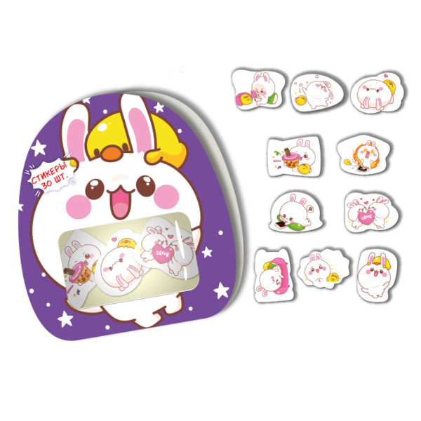 Набор стикеров "Зайка" 90*100мм, (10 видов*3шт) 9078 Квадра